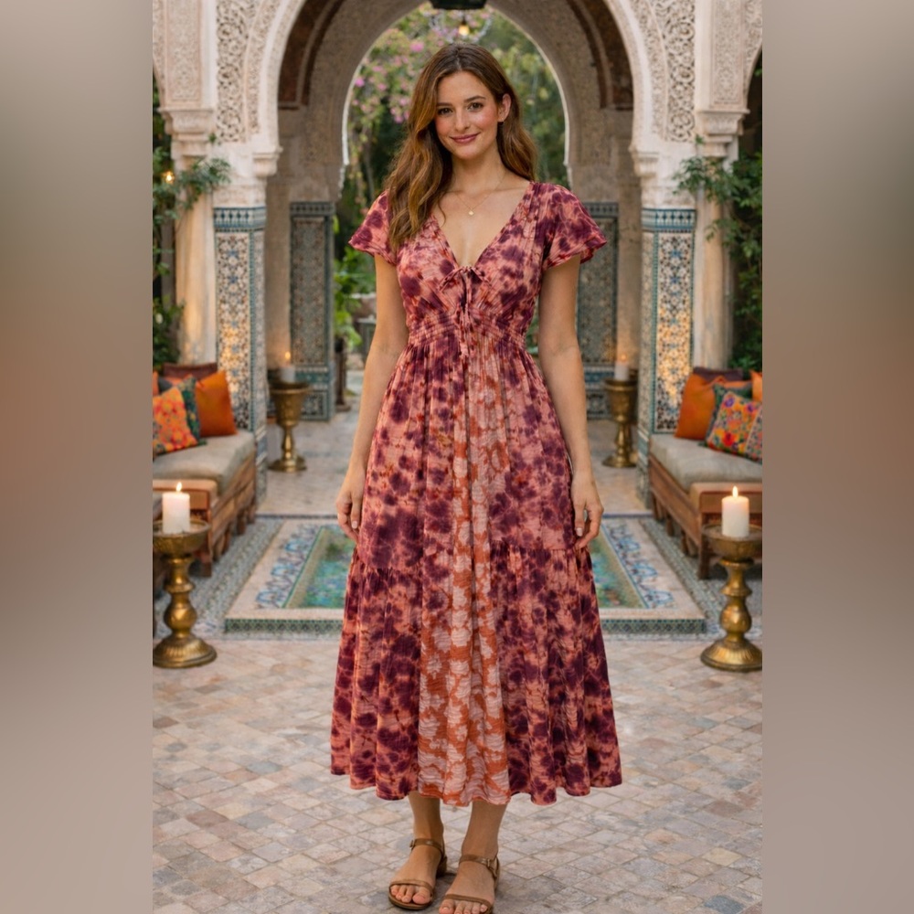 Bohemian Maxi Dress in Pink and Purple